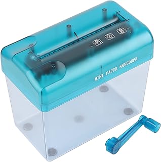 Mini triturador manual Cortador de papel A6 azul ABS com economia de espaço Fácil operação Totalmente transparente design antiderrapante Destruidor de papel pequeno Destruidor de papel portátil Destru