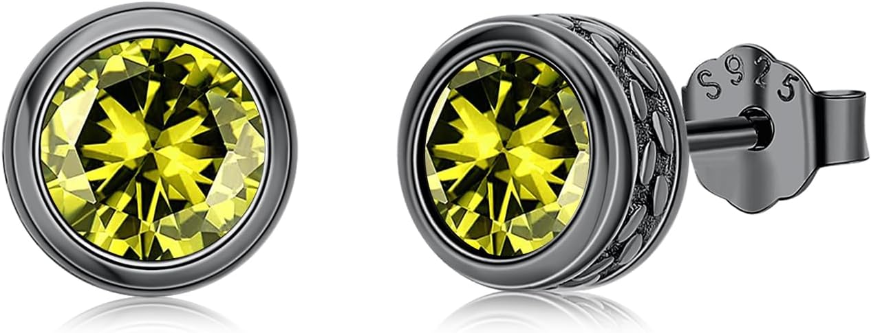 Stud Earrings for Men 925 Sterling Silver Black Silver Stud Earrings Pierced Jewelry Gift for Dad Husband