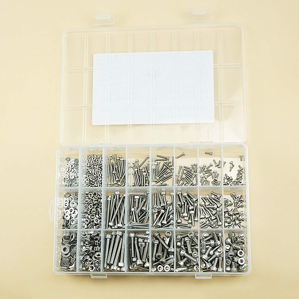 Outils Capuchon à douille Hexagonale Vis Ensemble - M2 M3 M4 Inoxydable Acier Machine Pan Tête Hex Douille Bouton Tête Cap Boulons Écrous Plat Rondelles Assortiment Kit 1080 pièces