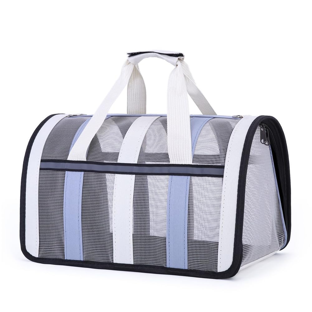 Portable Foldable Pet Carrier for Small Dogs Cats - Travel Bag with Handles & Shoulder Strap for Kittens Puppies (light blue, 33 * 25 * 22cm)