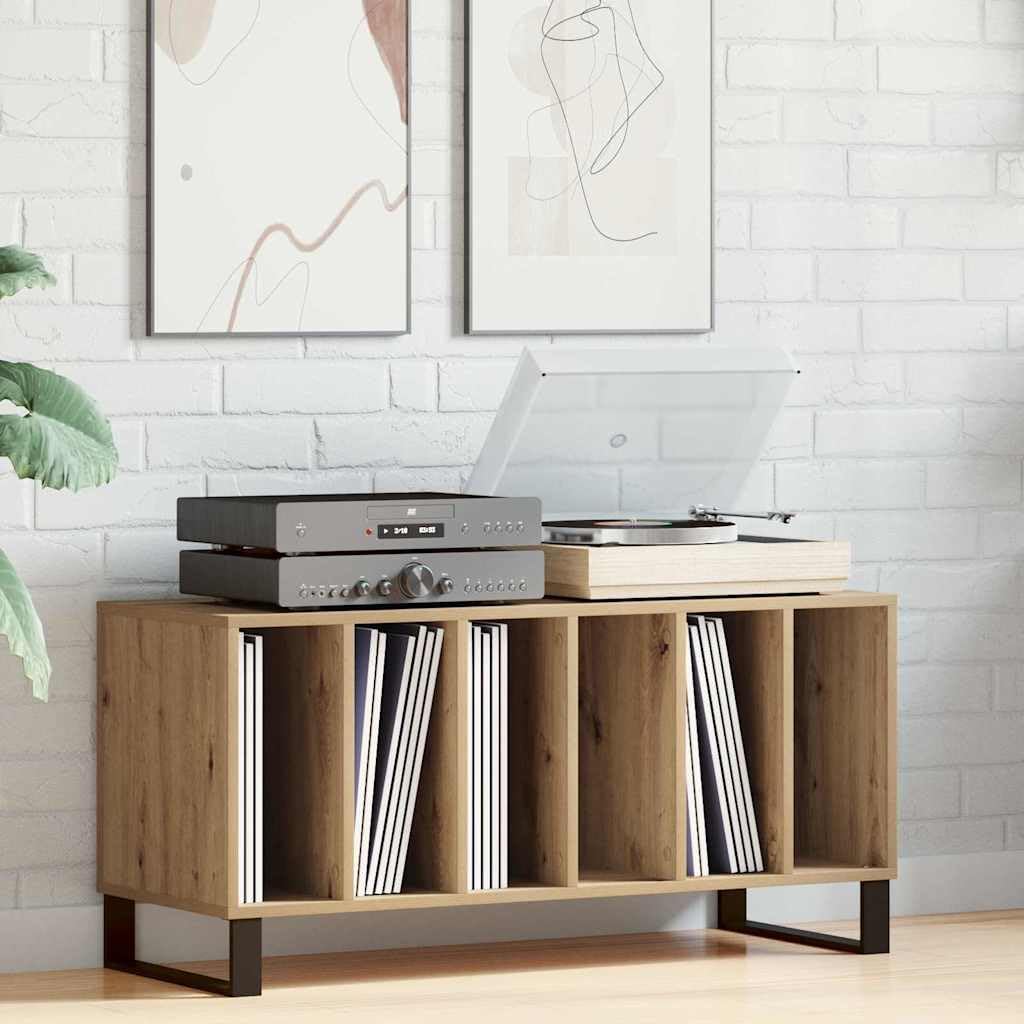 Armadietto per dischi in rovere Artisan, 100 x 38 x 48 cm | Armadio multimediale retrò per soggiorno realizzato in legno resistente con 6 scomparti aperti per LP.