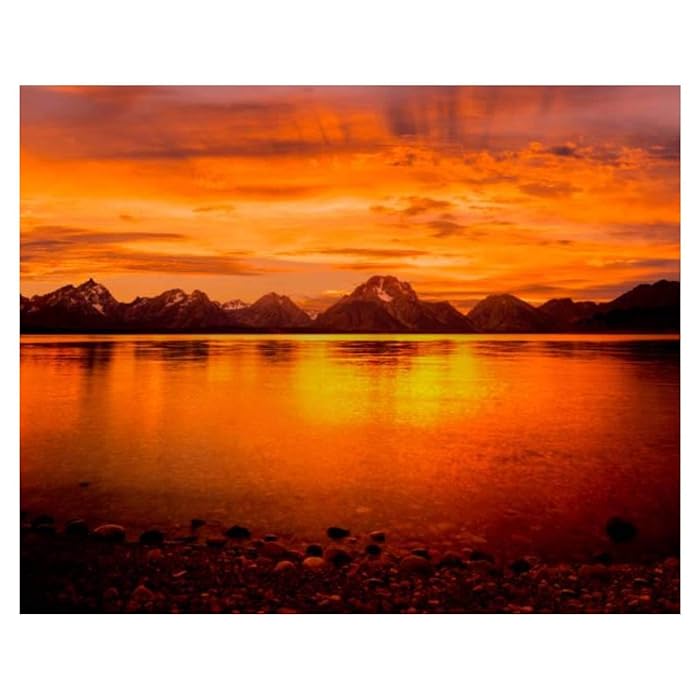 Buy Paint By Numbers grand tetons range and orange sunset at jackson