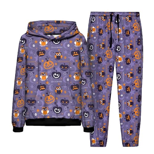 Famesale Men's # 7 Wo's Tracksuit Full Set Novelty Pumpkin 3D Printed Hoodie And Joggers Set Halloween Costume Two Piece Set Sportswear