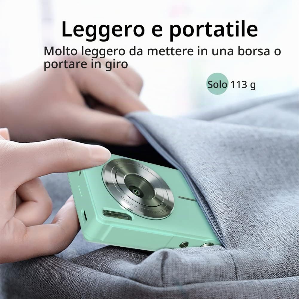 Videocamera Digitale Portatile 1080P Videocamera 44MP Messa A Fuoco Automatica 2.5 Schermo IPS Zoom Digitale 16X Rilevamento Volti Anti-Vibrazione Cattura Sorriso
