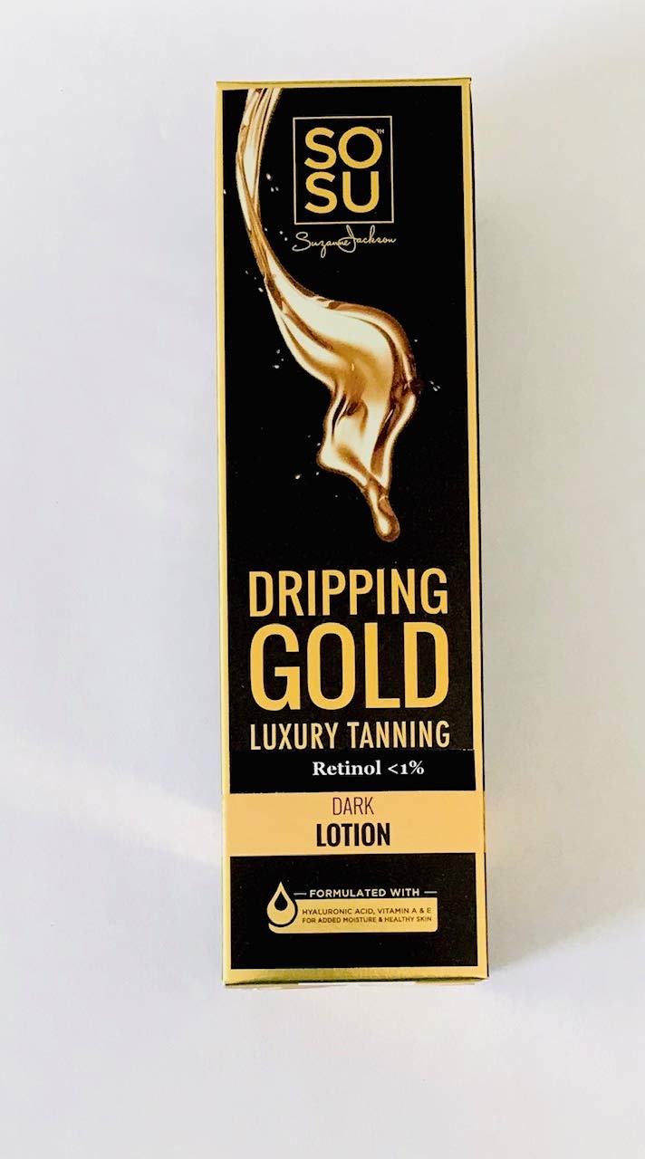 SOSU Dripping Gold Luxury Tanning Lotion 6.7 Oz! Enriched with Shea Butter, Coconut Oil and Vitamins A and E! Long-Lasting & Streak-Free! Natural Golden Glow Skin! Choose From Medium Or Dark! (Dark)