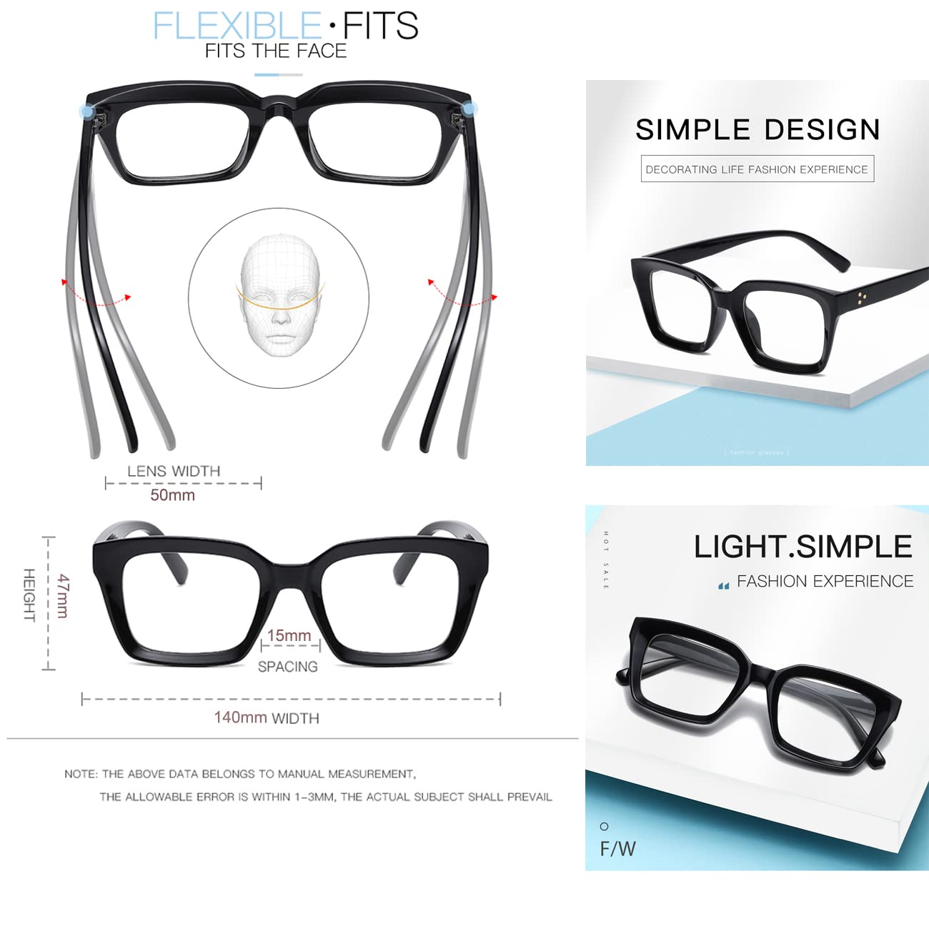 JOVAKIT Okulary bez recepty dla kobiet mężczyzn modne okulary kwadratowe oprawki
