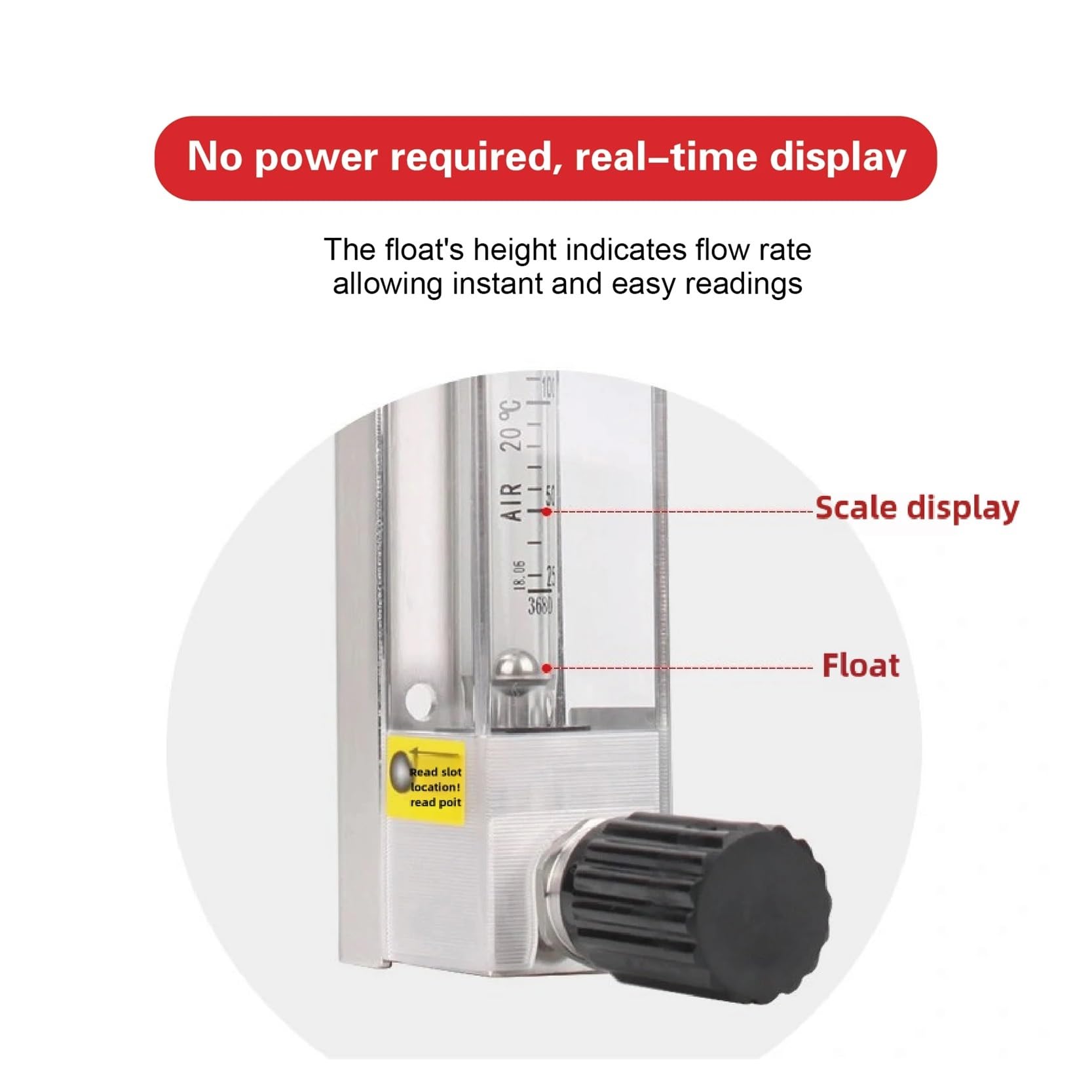 Rotámetro de vidrio DK800-4, caudalímetro de área variable, caudalímetro de aire, oxígeno, nitrógeno y gas, caudalímetro de precisión industrial for laboratorio.(4-40L-H)
