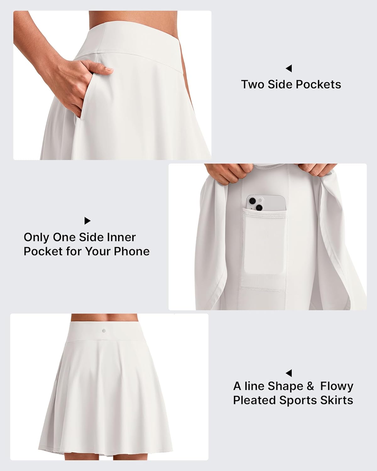 G4Free 20" Knee Length Tennis Skirts for Women High Waisted Golf Skorts Soft Athletic Built-in Shorts 3 Pockets - Image 3