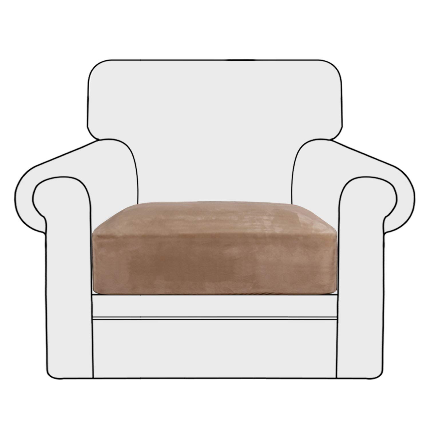 PrinceDeco Stretch Velvet Couch Cushion Cover,Soft Cushion Slipcover for Chair Cushion Furniture Protector Seat Cushion Sofa Cover Width Up to 29.5", CamelOEKO-TEX STANDARD 100