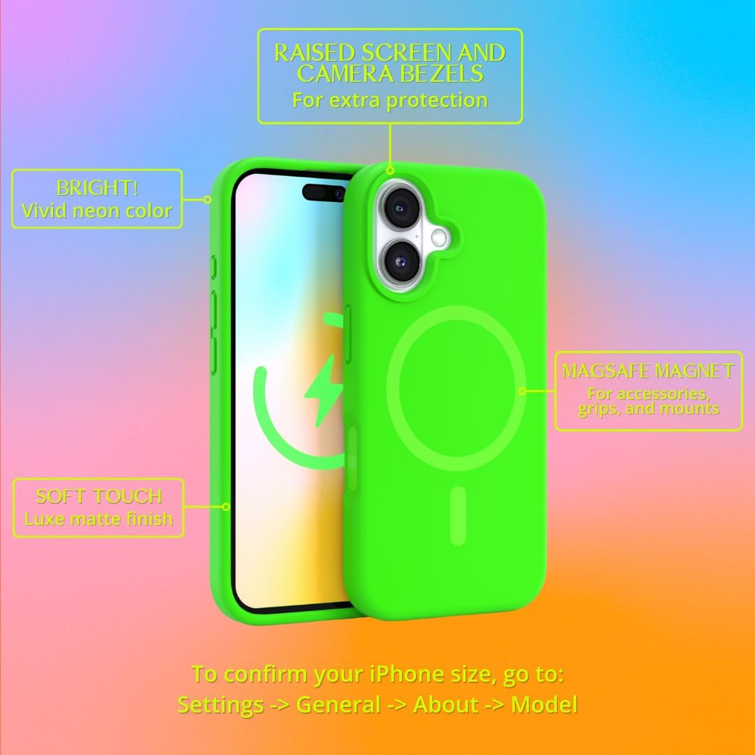 FELONY CASE for Apple iPhone 16 - MagSafe Phone Case, Liquid Silicone, Vibrant Neon Color with Anti-Scratch Microfiber Lining, Non-Slip Grip & 360° Shockproof Protection (Green)