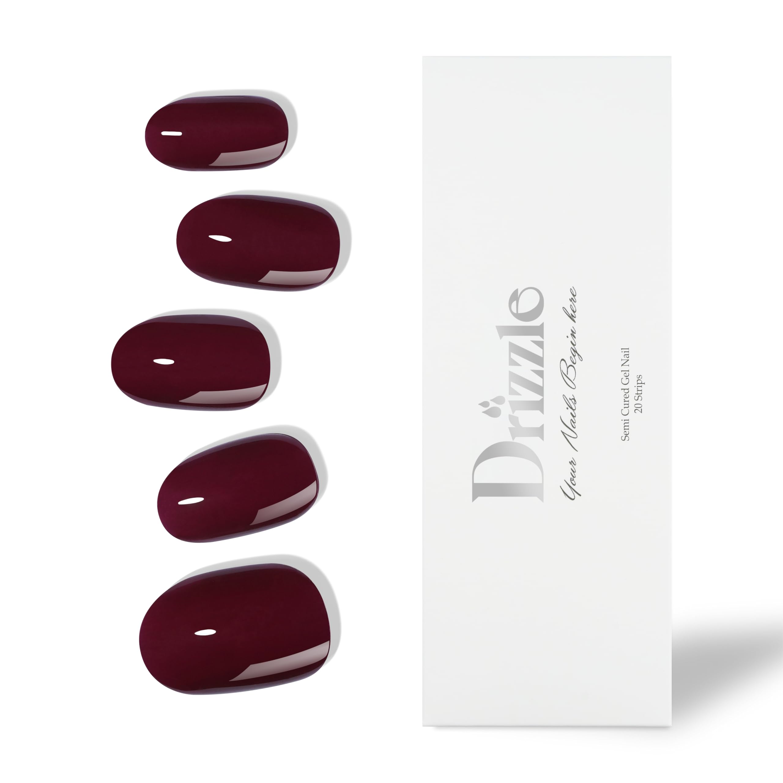 Drizzle Semi Cured Gel Nail Strips, Real Nail Polish Art Stickers (UV/LED Light Required), Glossy, Glitter, Solid Color, Full Nail Wraps Long Lasting, Nail Strips Decal for Women (Perfect Red)