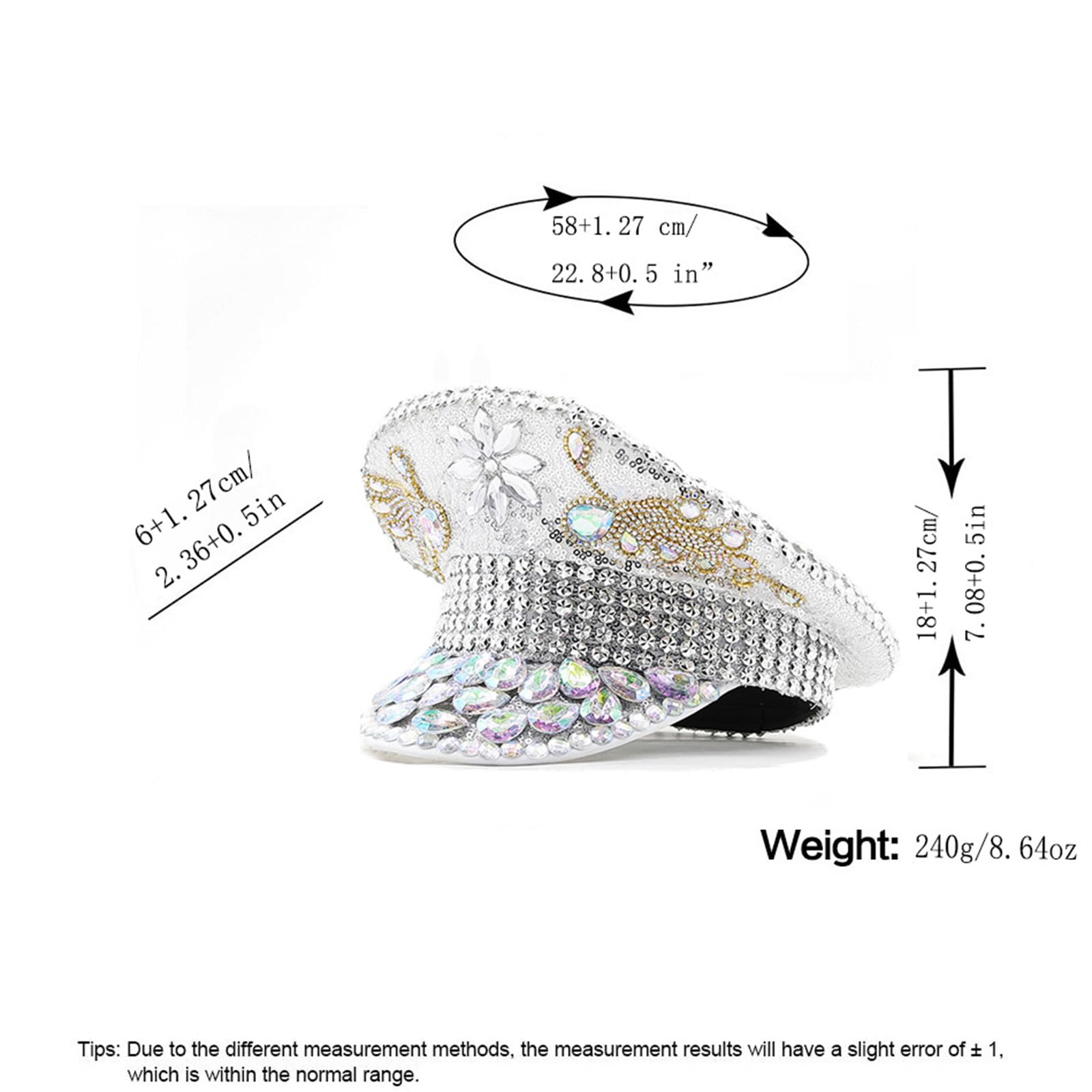 Cappello con Paillettes Strass per Matrimonio da Donna Cappello da Sergente Scintillante novità Cappello da Capitano per Feste di Compleanno per Night Club
