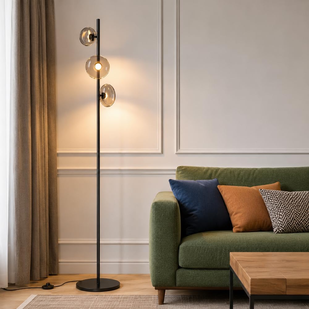 Lampadaire moderne nordique à 3 globes en verre et finitions haut de gamme E27
