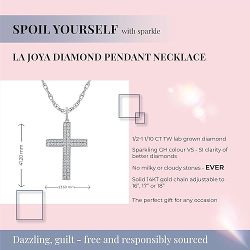 Miniatura 3 de Collar con cruz de diamantes cultivados en laboratorio para mujer Color GH VSSI Clarity 120-1 CT. Collar con colgante de diamantes en plata de ley