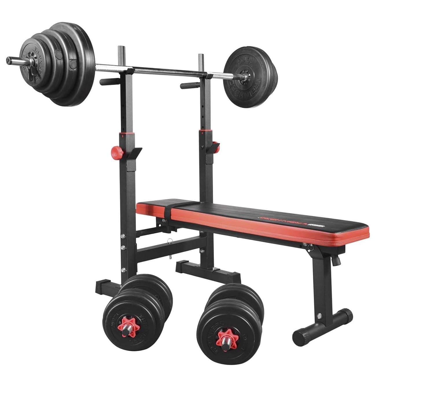 TrainHard Multi Hantelbank Blackcombo klappbar mit Lang- und Kurzhantelstange und 50kg Hantelscheiben