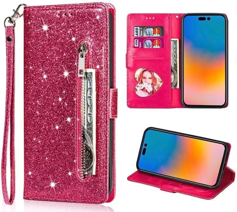 Belzsxy Funda para Huawei P30, Funda de teléfono de Cuero Brillante Brillante Brillante Libro Flip Stand Card Wallet con Cubierta Protectora Magnética Carcasa (Rojo)
