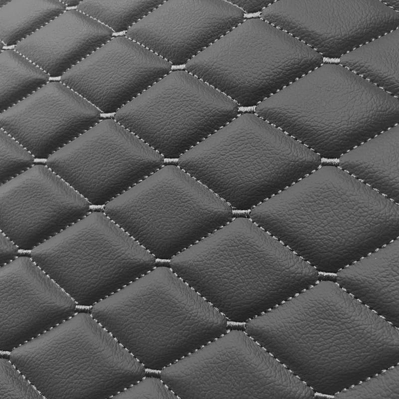 EU Fabrics Diamond Stitch Quilted Vinyl Fabric | Waterproof Faux Leatherette Upholstery Material | Scrim Foam Padded Embroidered Stitching Fabric by the Metre (Grey with Grey, 1 Metre x 137cm)