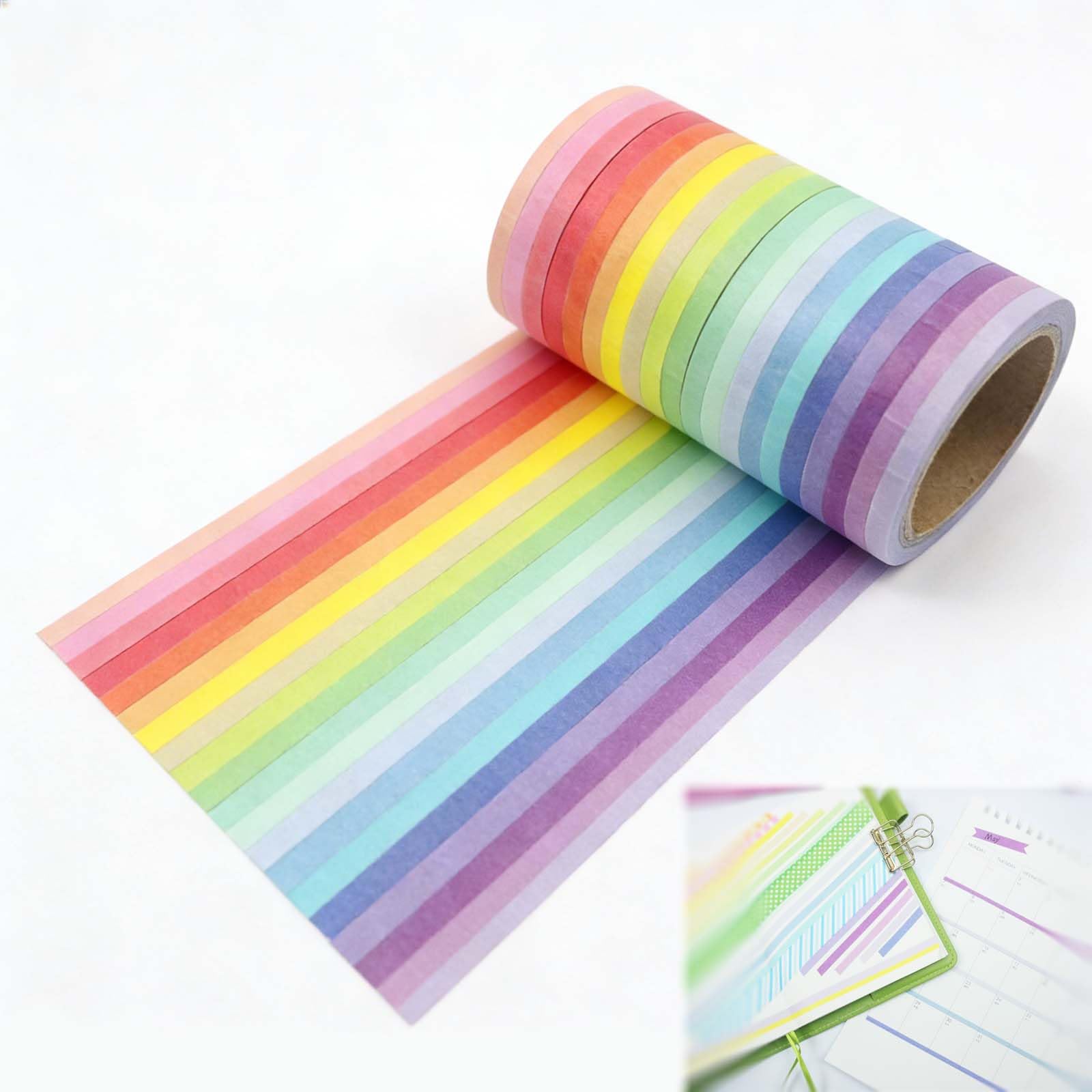 Washi Tape Set 3mm Masking Tape DIY Decorative Paper Slim Tape Scrapbook Album Decoration Journal Planner Craft Wrapping Present Decoration Art Supplies (20 Rolls)