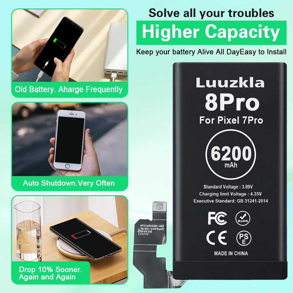 Amazon.com: Luuzkla Compatible with Pixel 8 Pro Battery, 6200mAh