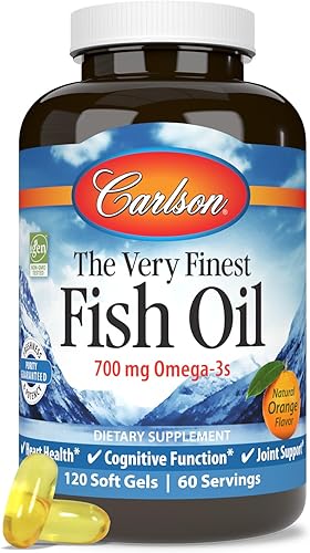 Carlson - El aceite de pescado más fino, 700 mg de omega-3, suplemento de aceite de pescado noruego, aceite de pescado omega 3 capturado en la