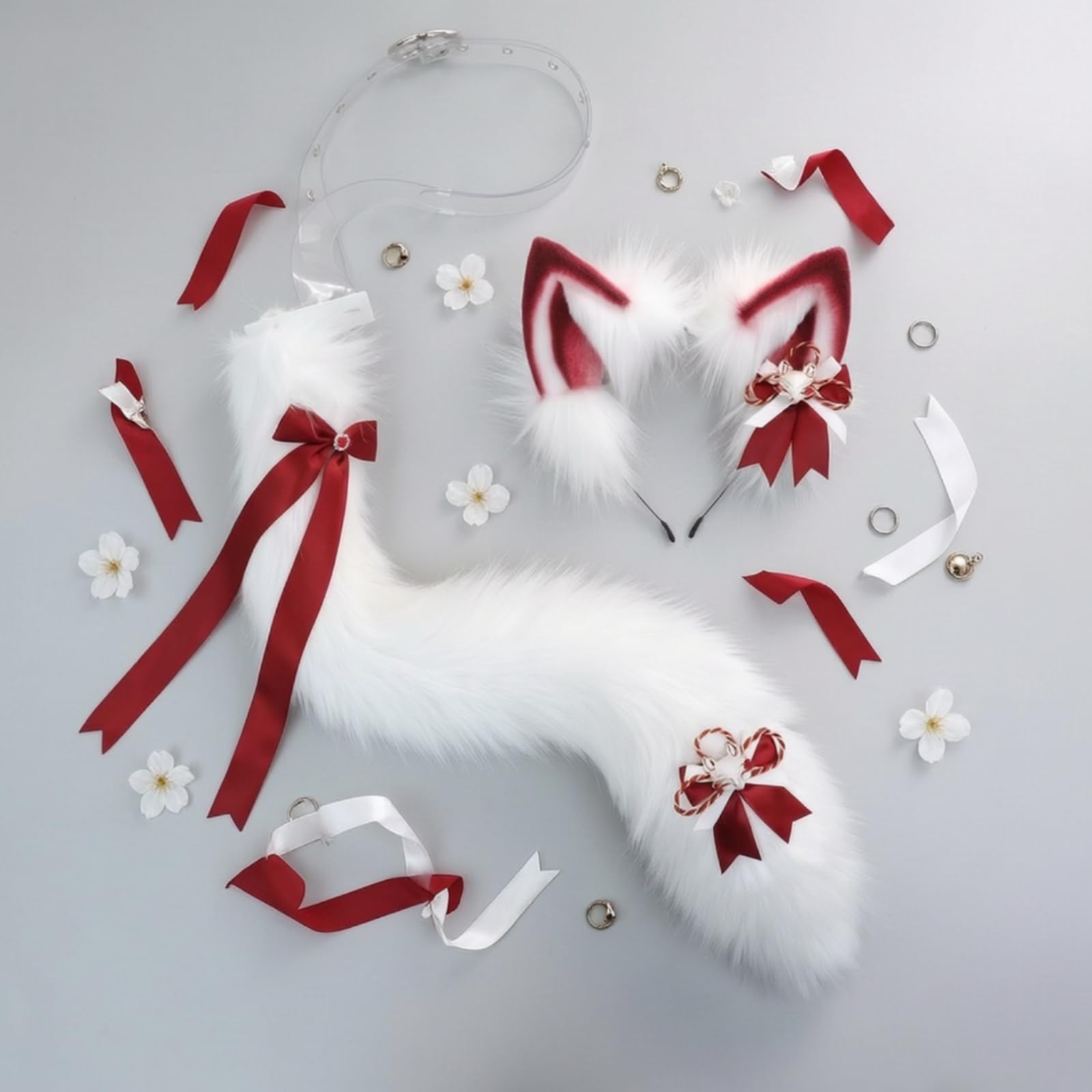 Baoblaze Diadema Orejas Accesorios de Disfraz Cola Suave Conjunto Peluche Diseño con Banda Transparente y Material Peluche Adecuado para Cosplay Actuaciones Festivales Regalos Decoración del Hogar
