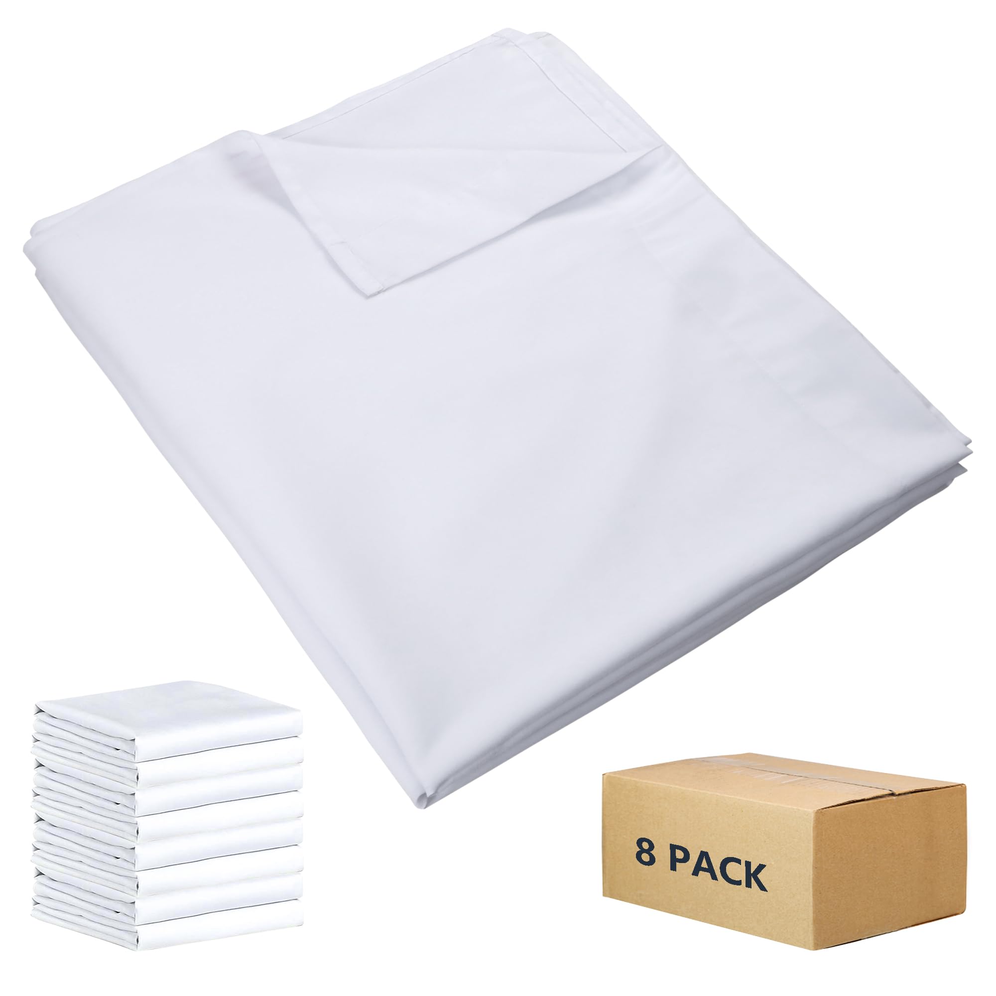 ZPECC White Bulk Flat Sheets Only Twin Size 8 Pack, Easy Sort Top Bed Sheet by Color-Coded Hem Threads, Soft Durable Brushed Microfiber Fabric Hotel Airb&bs Essentials for Hosts, 66"x96"