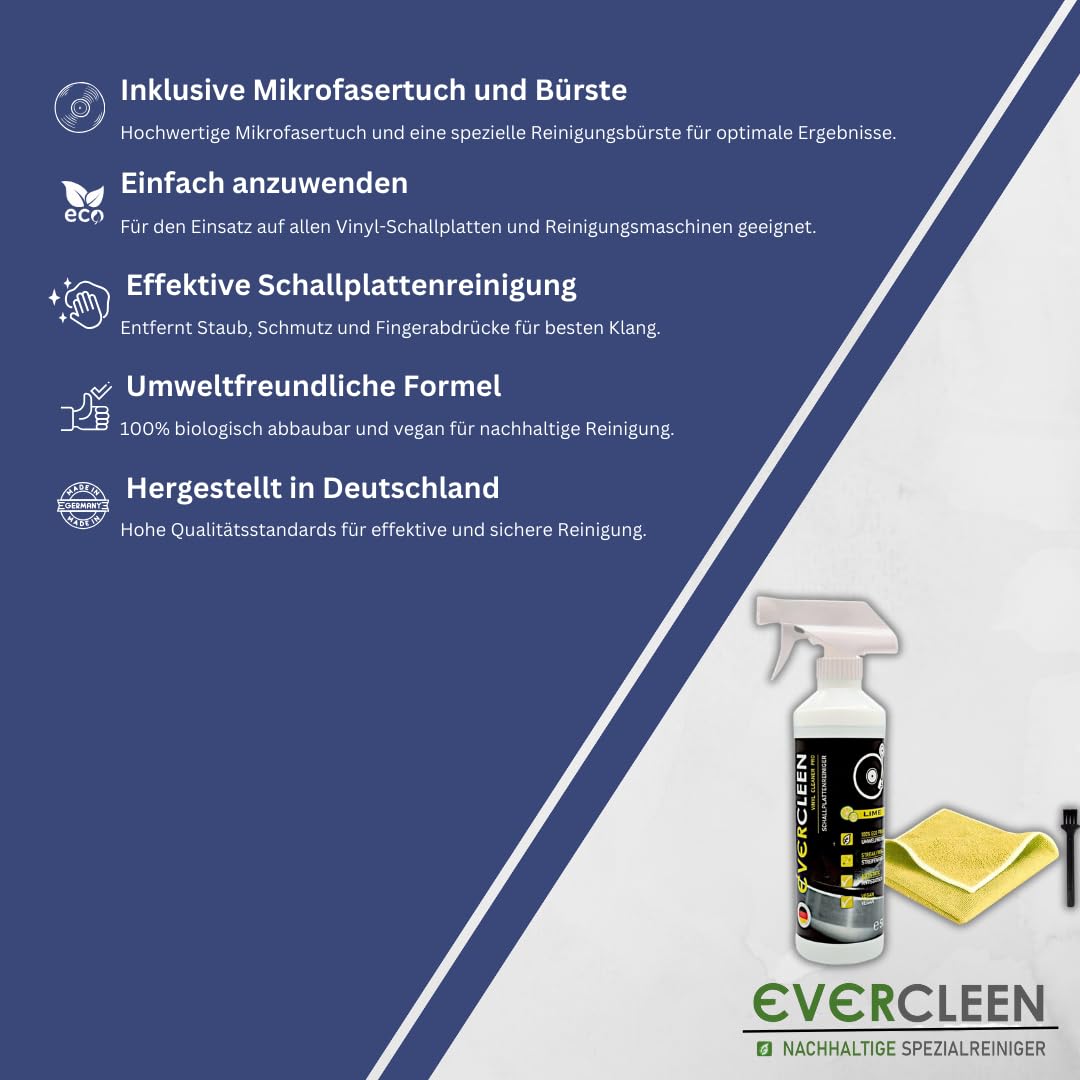 Vinyl Record Cleaner Kit 6-Piece Set – 3x500ml Vinyl Cleaning Solution +3X Microfibre Cloth – Best Vinyl Cleaner for Records – Eco-Friendly, Vegan, Made in Germany