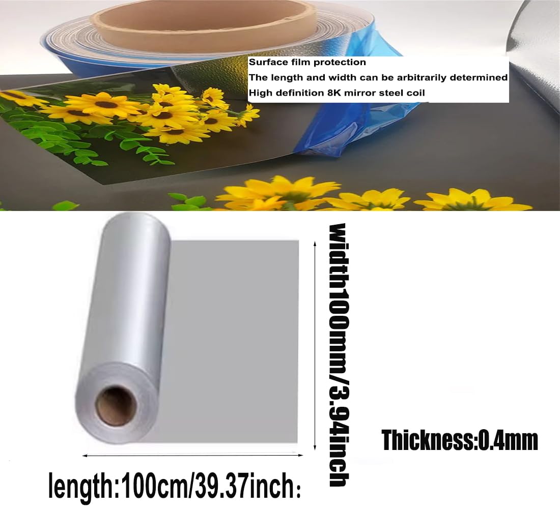XMEISE 304 Specchio in Lamina di Acciaio Inox Materie Prime in Metallo-per L'artigianato Cucina Fai da Te 100Mmx1000mm,Thickness 0.4mm