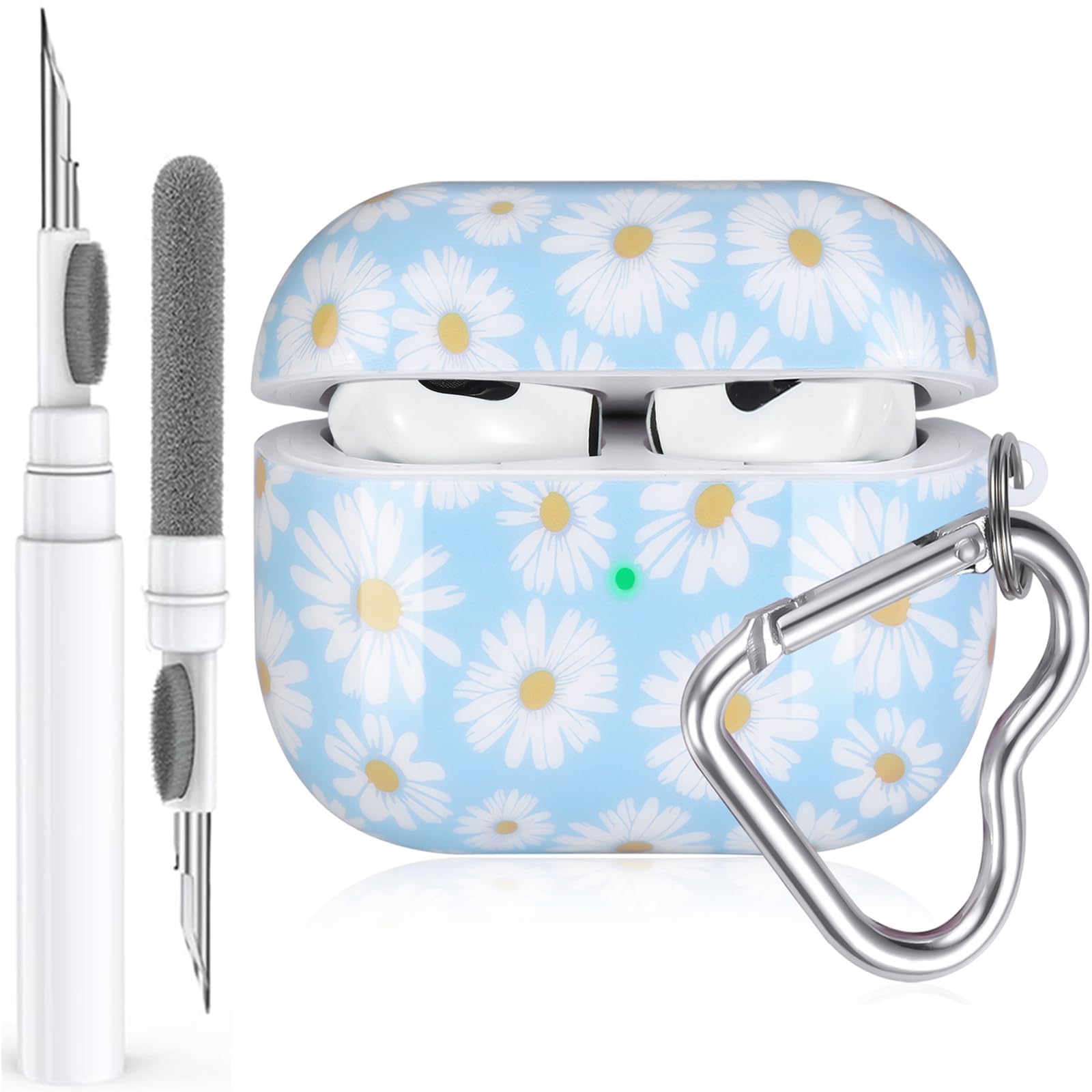 OTOPO for Airpods 3rd Generation Case Cover Cleaner Kit, Daisy Airpod 3rd Gen Cases 2021 Protective Hard Cover Shockproof Women Girls with Heart-Shaped Keychain for Apple Airpods 3rd Gen Case- Daisy