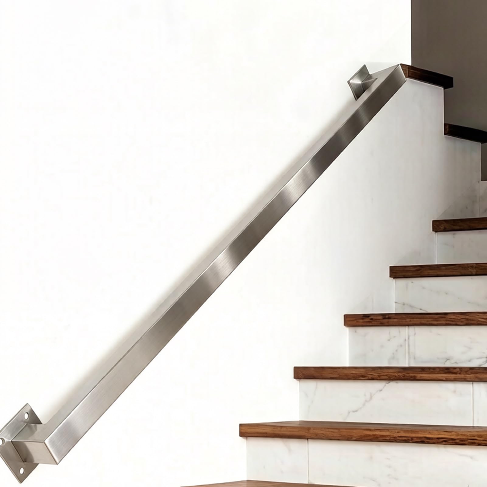 Square Tube Staircase Banister Handrail 1FT-20FT Length Silver Stainless Steel Stair Railing with Screws for Indoor and Outdoor Steps(14ft/420cm)