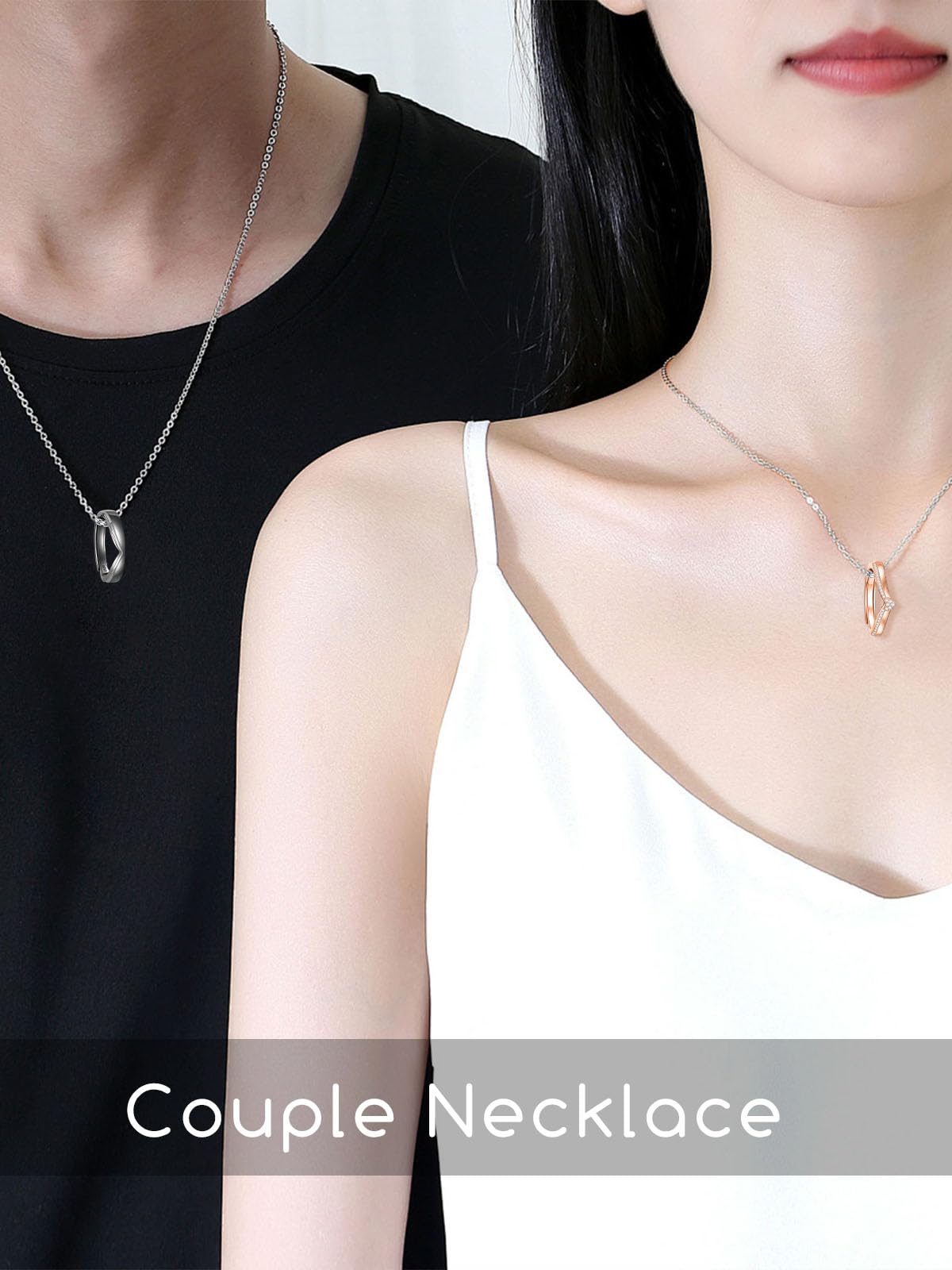 Matching Cat & Love Arrow Sterling Silver Cute Couples Heart Necklaces - Gifts for Couples: Matching Couple Ring-2