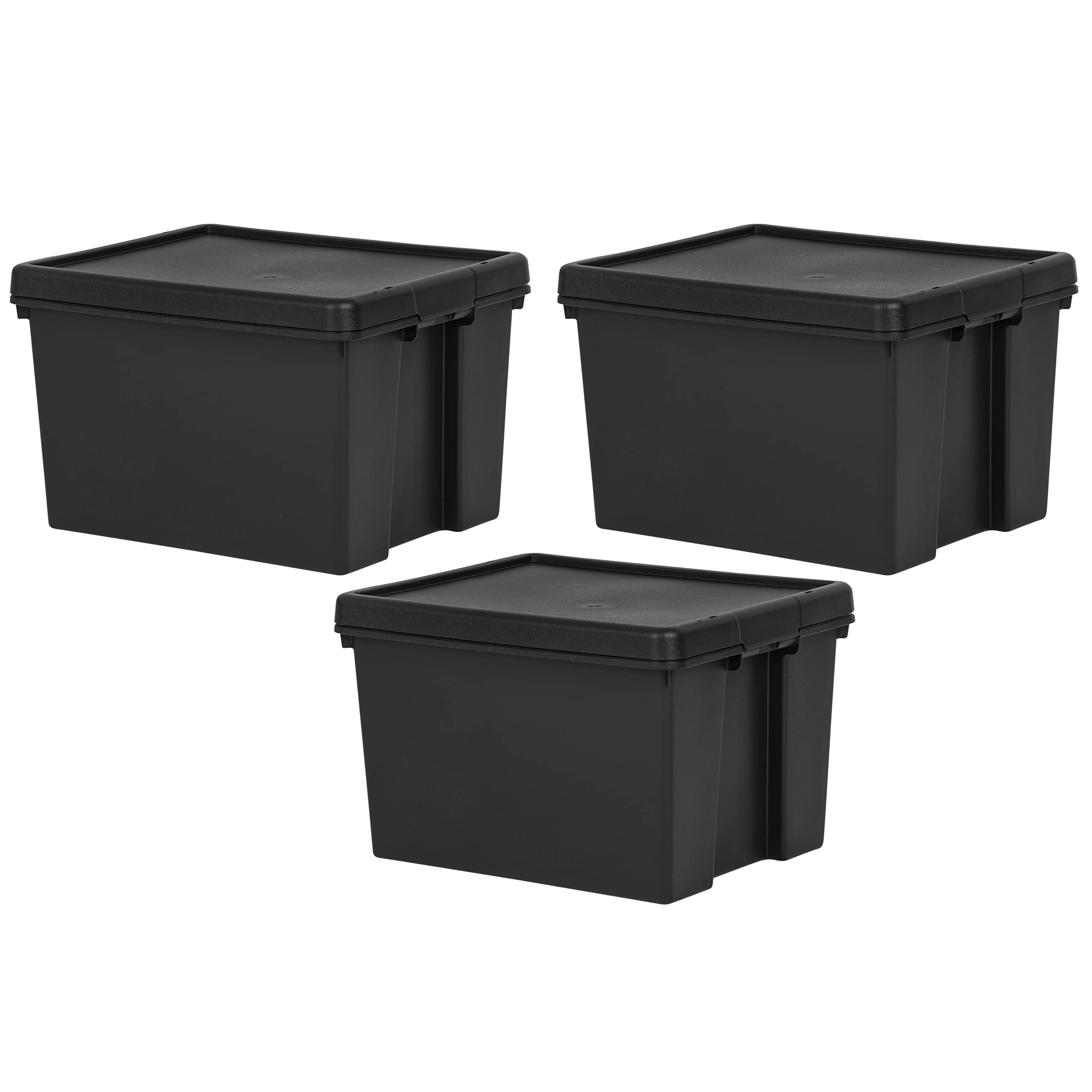 JMS we create smile (Set of 3) 45l Litre Black Bam Recycled Heavy Duty Plastic Storage Box with Secure Lid Stackable Containers Organizing Basket Storage Solution (45 Litre) โ image 1