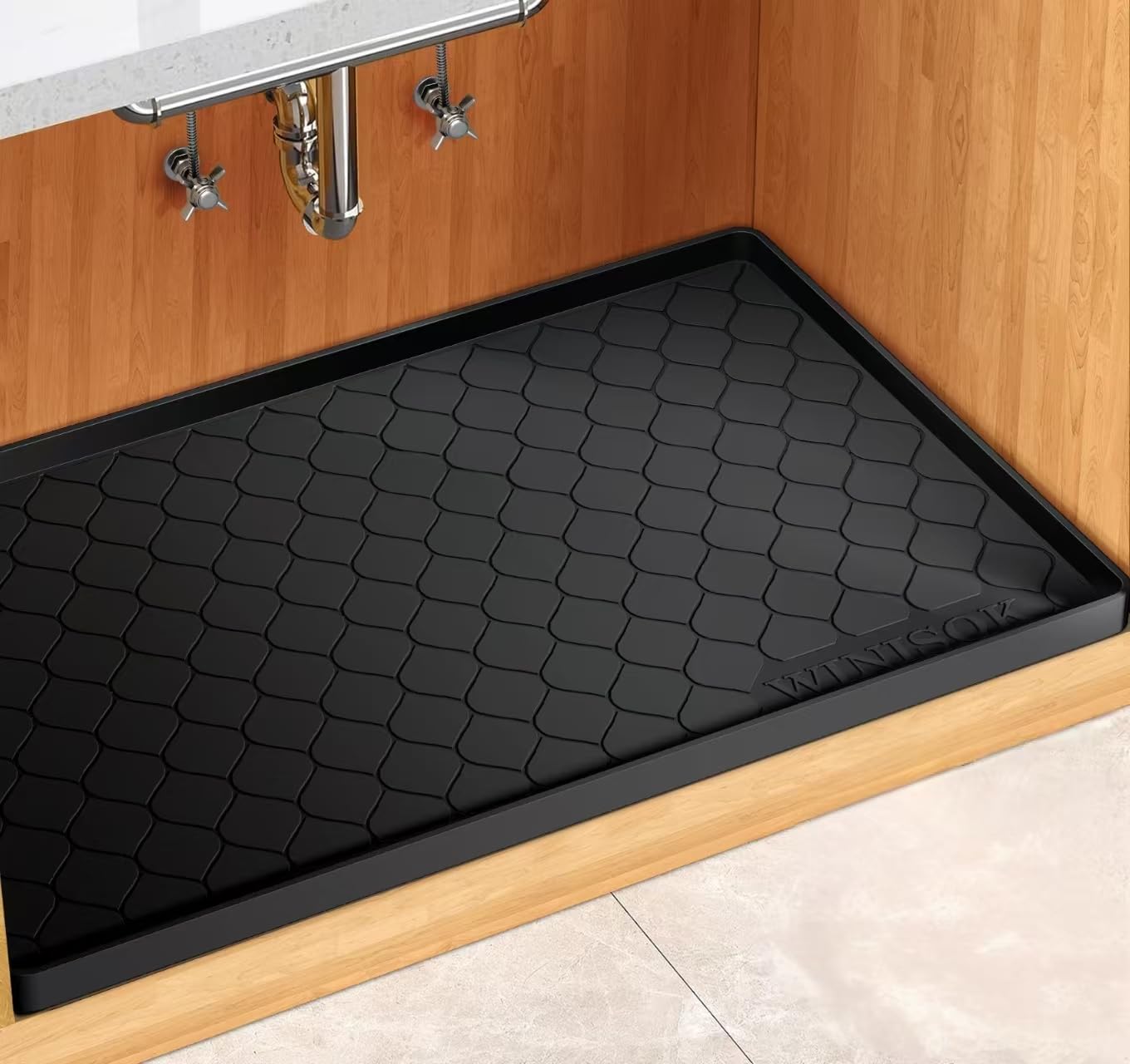 Winisok Waterproof Under Sink Mat 28" x 19", Silicone Mat, Black