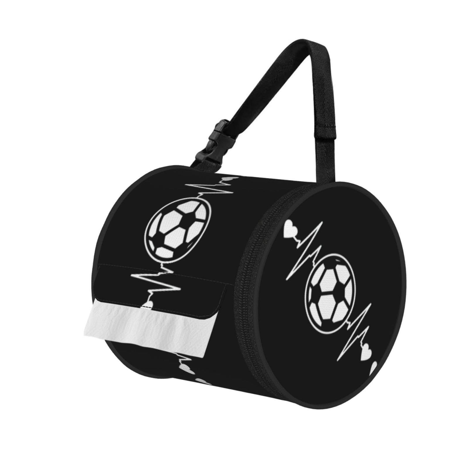 I Love Soccer Printed Hanging Tissue Organizer, Smooth Zipper Oxford Cloth Roll Holder for RV Bathroom Desk