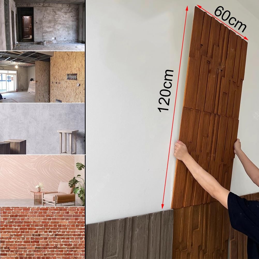 Paneles de pared 3D para decoración interior y exterior, paneles de pared con textura de madera sintética, impermeables, para baño, 120 x 60 x 1,5 cm (4 piezas)