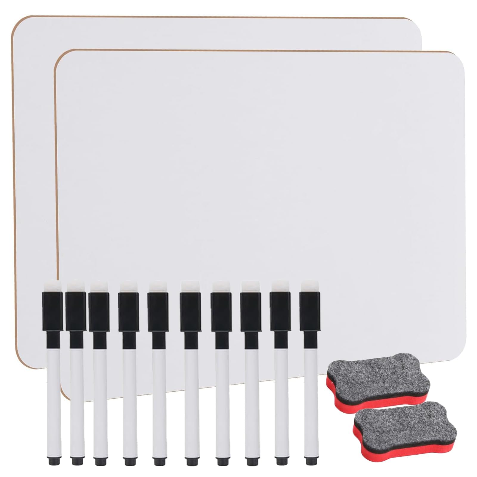 Niksultant 2 Pack Mini Double-Sided Whiteboards with 10 Pens and 2 Erasers, Durable Portable Whiteboards for Kids Drawing and Writing, Perfect for Classrooms, Homes and