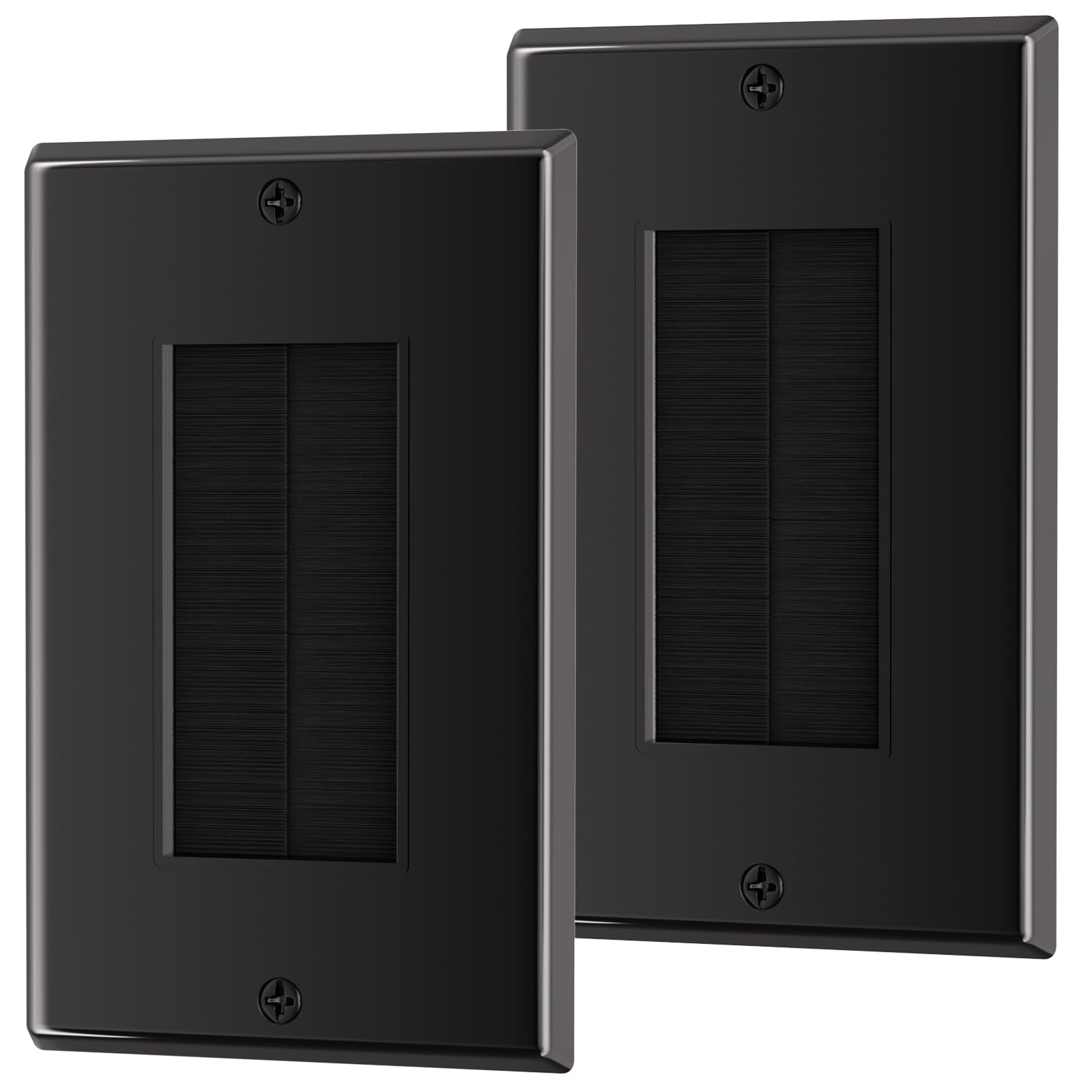 Brush Wall Plate, Single Gang Wall Plate Cable Pass Through for Low Voltage Wires, Cord Hider for Wall Mount TV, 2-Pack, Black