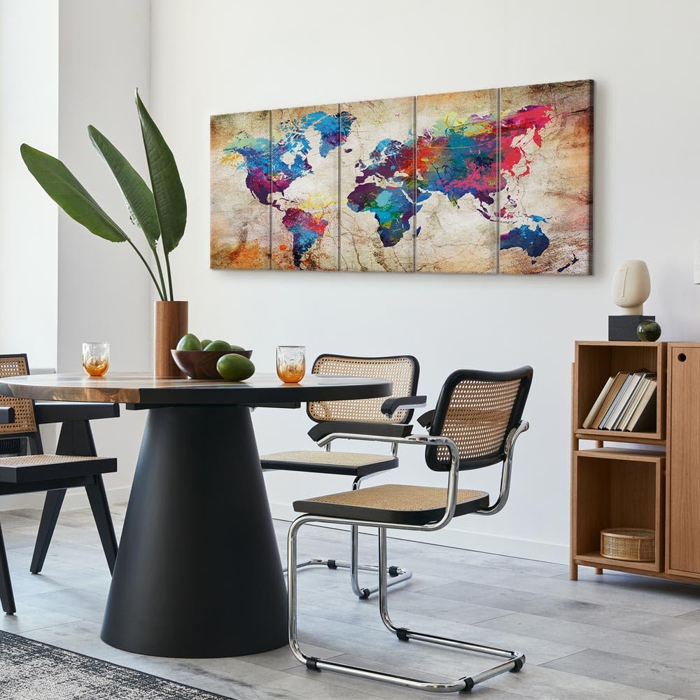 B&D XXL - Leinwandbild Struktur Landkarte, 225x90 cm, 5-teilig, Wohnzimmer | Hochwertige Leinwand, sofort aufhängbar, ideal fürs Wohn- oder Schlafzimmer, wasserfest und lichtecht, langlebig, stilvoll