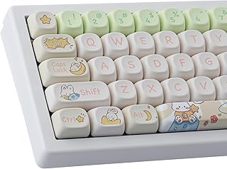 TYRIXKI PBT Keycaps 143 Keys Custom Keycaps Cute Dye-Sublimation Space Rabbit Keycaps Set MOA Profile Keycaps for US Layout Cherry Gateron MX Swithes Mechanical Keyboards