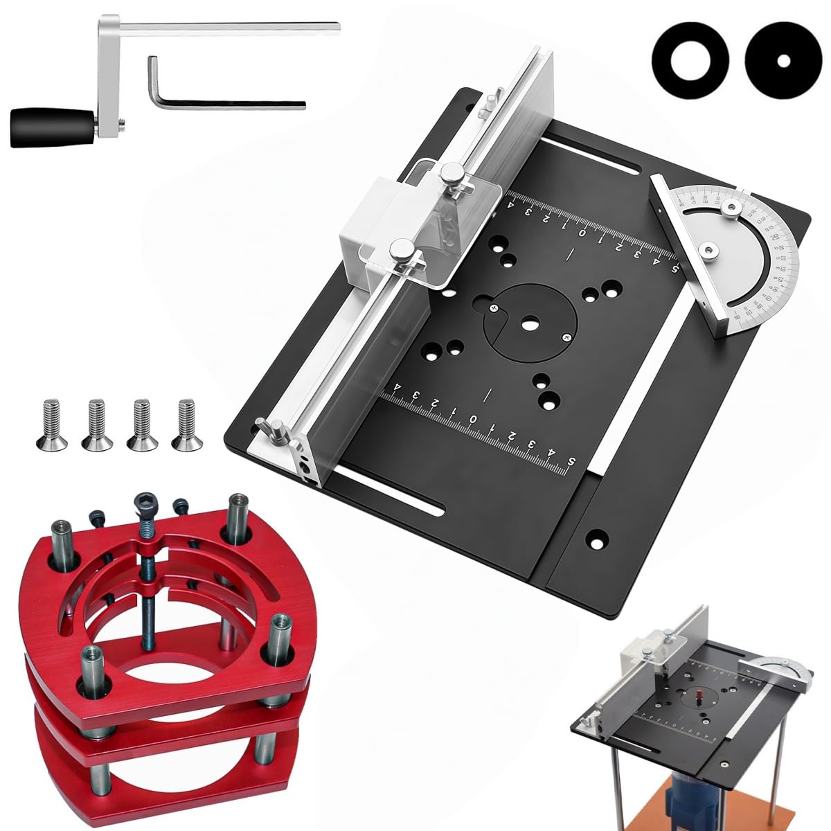 Fresatrice da Banco Kit, Banco per Fresatrice Legno Lega di Alluminio, Piastra per Fresatrice Legno, Banco Fresa, per Router Tavolo Inserti Router Supporto Base Sollevamento (Nero)