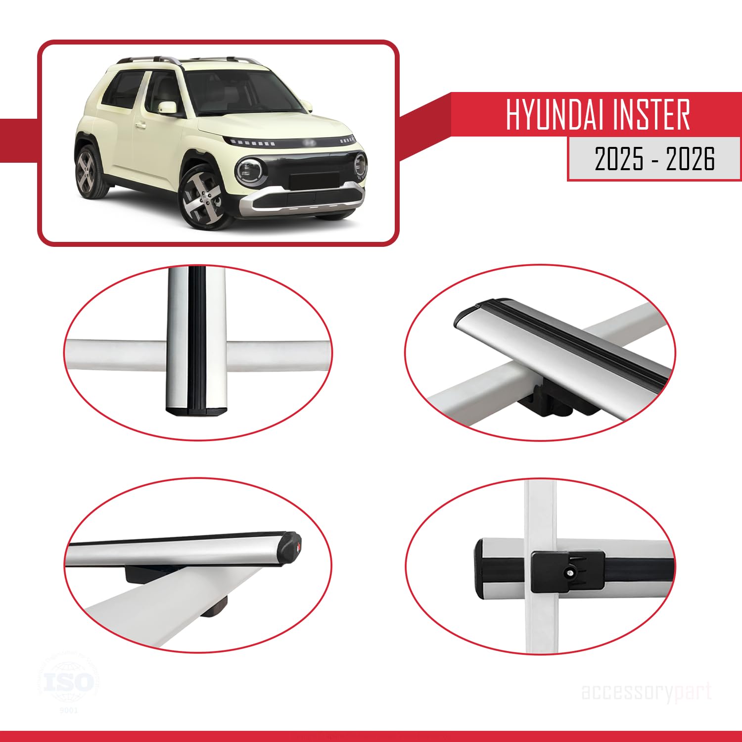 Kompatybilny z Hyundai Inster 2025-2026 BASIC Model Aluminiowy bagażnik dachowy 2 poprzeczki, szary