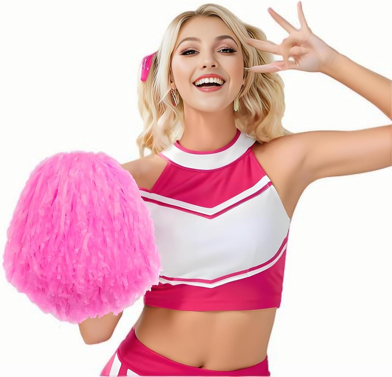 ZYBenda ポンポンチアリーディングと大きなチアリーダーヘアボウ 6個パック 子供 大人 女の子 ティーン チーム スピリッツ