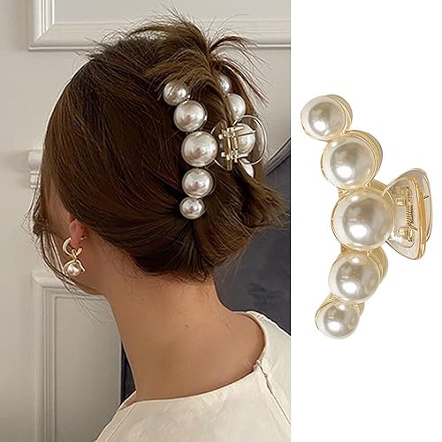 Miniatura 1 de Pinzas grandes para el cabello con perlas para mujeres, 1 pinza de sujeción fuerte para el cabello, pinzas antideslizantes para el cabello, pinzas