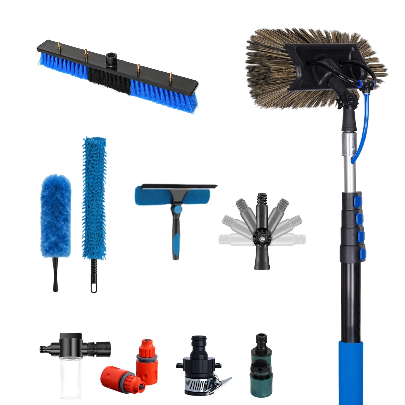 XYFGODEM Telescopic Cleaning Rod Pure Water in Carbon with Solar Brush and Duster – Professional Tool for Washing Outdoor Glass Home Maintenance