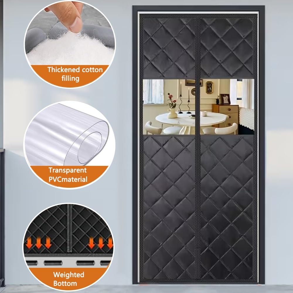 Magnet Wärmeschutzvorhang Isolierte Türabdeckung Mit Fenste Thermo Türvorhang Kälteschutz Für Drinnen Und Draußen Winter Türvorhang Kälteschutz Für Balkontür Terrassentü(Grau,100x240cm)