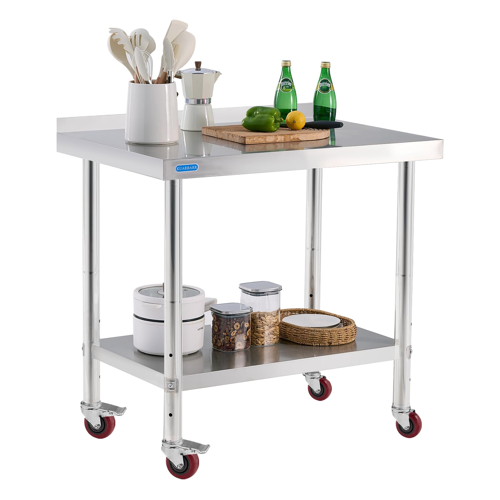 Stainless Steel Table for Prep & Work with 4 Caster Wheels with Backsplash 24 x 36 NSF Metal Commercial Kitchen Adjustable Under Shelf Worktable for Restaurant Home Outdoor