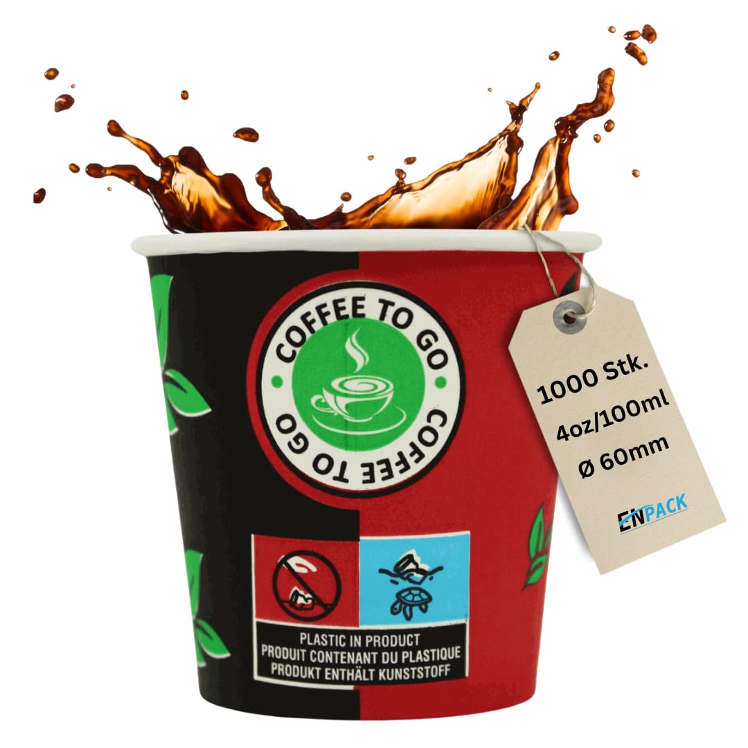 Enpack 1000 Espressobecher Pappe - 120ml/4oz - Einwegbecher - Hitzebeständige To Go Becher - Recycelbar Einwegbehälter für Kaffee/Shots - Getränkebecher für Espresso