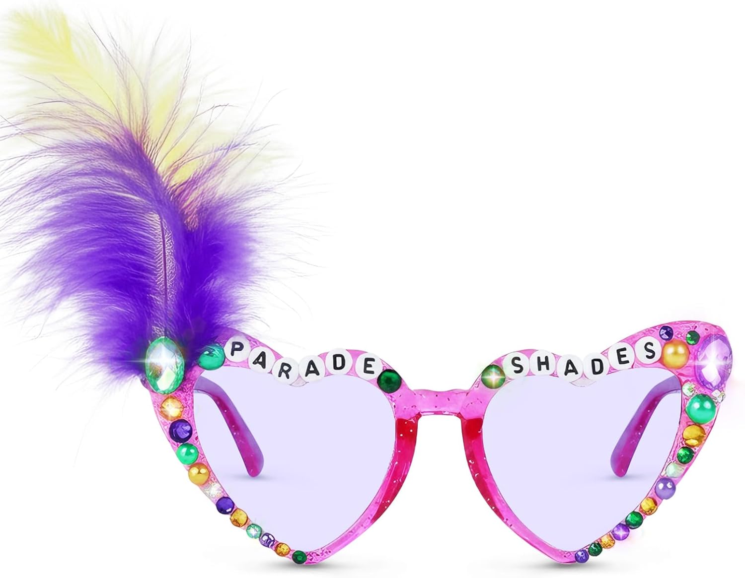 YOGFIT Mardi Gras Sunglasses for Women Men, Mardi Gras Beads Heart Sunglasses for New Orleans Carnival Parade Accessories