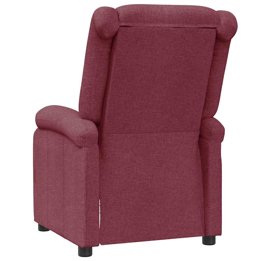 Fotel relaksacyjny w kolorze czerwonego wina z regulowanym oparciem i podnóżkiem, ergonomiczny fotel wypoczynkowy z tapicerką, drewniana metalowa rama, wygodne krzesło do czytania do salonu