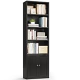 Casaottima Bookshelf and Bookcase with Doors, Floor Standing 6-Tier Shelf Display Storage Shelves, Tall Bookcases for Home Office, Living Room, Black
